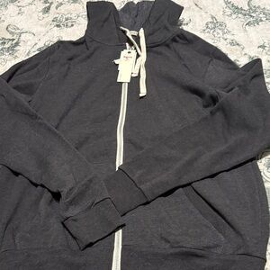 BNWT ABBOT MAIN MENS  Dark Charcoal Zip-Up Hoodie Sweater with Drawstring Hood